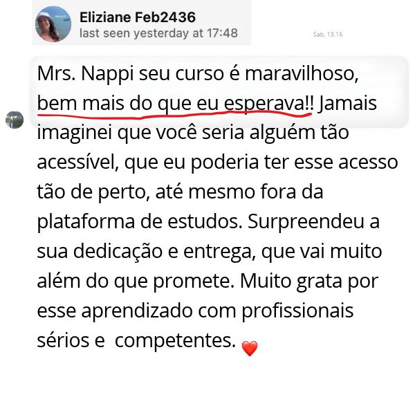 Print de mensagem de Eliziane: “Bem mais do que eu esperava”